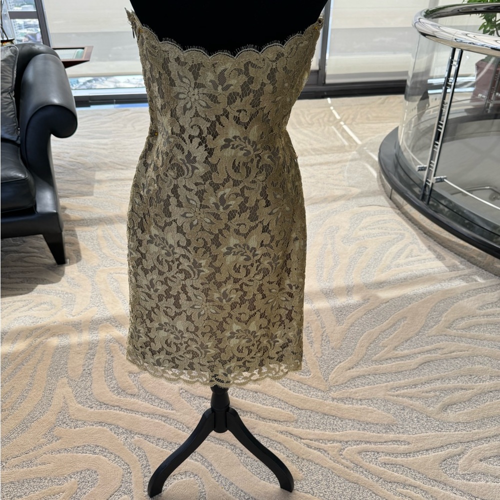 Vintage Carolyne Roehm Gold Lace Dress with Sheer Gold Robe - Picture 5 of 8